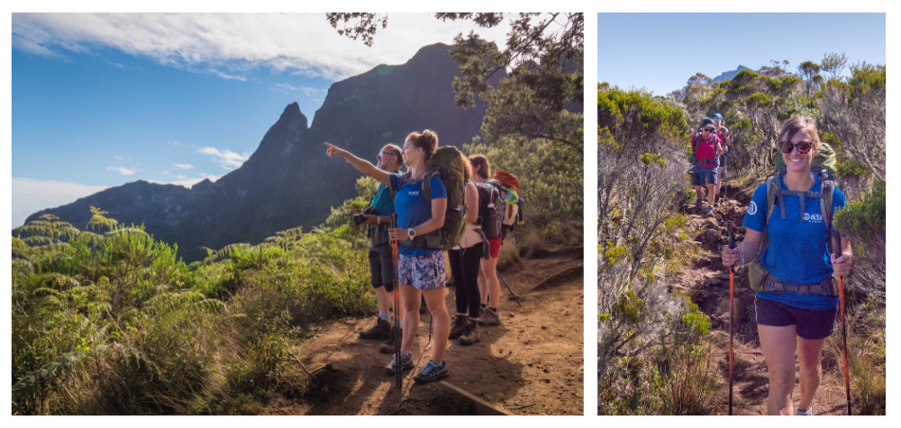 Photos de la guide Jessica avec des groupes de randonneurs