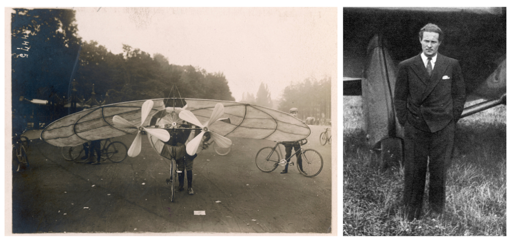 Vieille avion et son pilote et photo de Jean Mermoz aviateur, en France