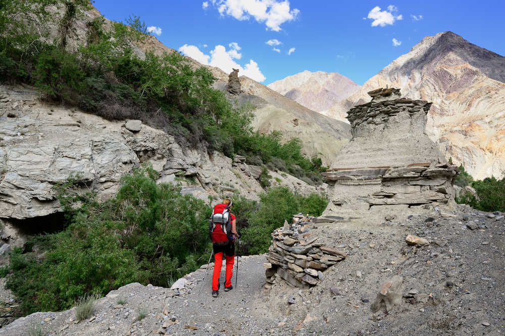 Voyageur en trekking au Ladakh, Karakorum, Inde