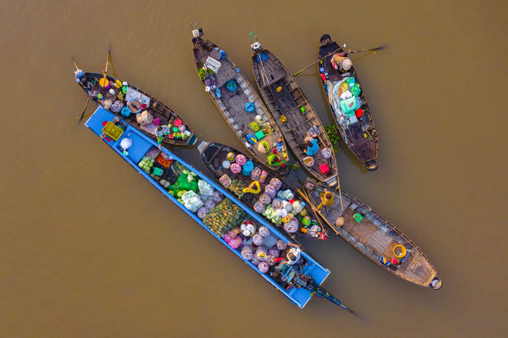 Vue aérienne du marché flottant de Cai Rang région du delta du Mékong, sud du Vietnam