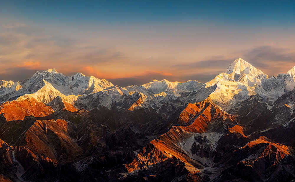 Vue panoramique des l'Himalaya depuis le Mustang