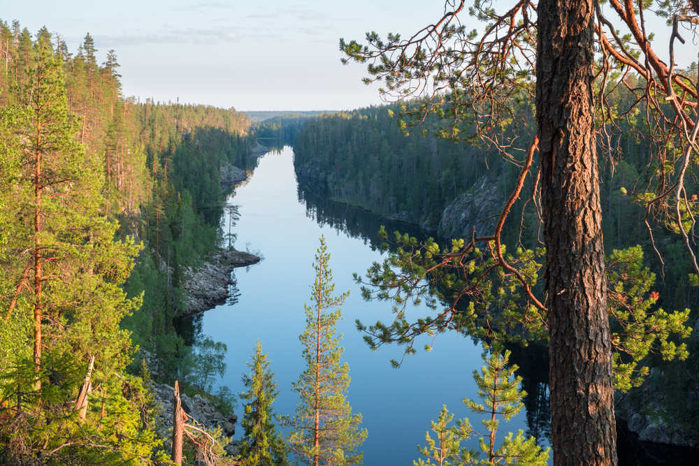 Vue sur les canaux du parc d'Hossa en Finlande