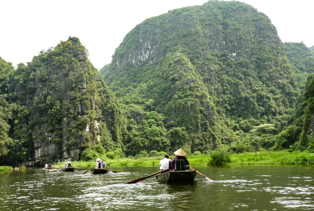 Navigation dans les rizières en barque au Vietnam