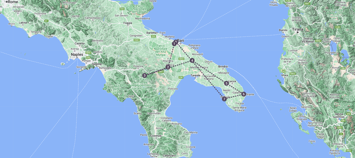 Carte circuit des pouilles en Italie