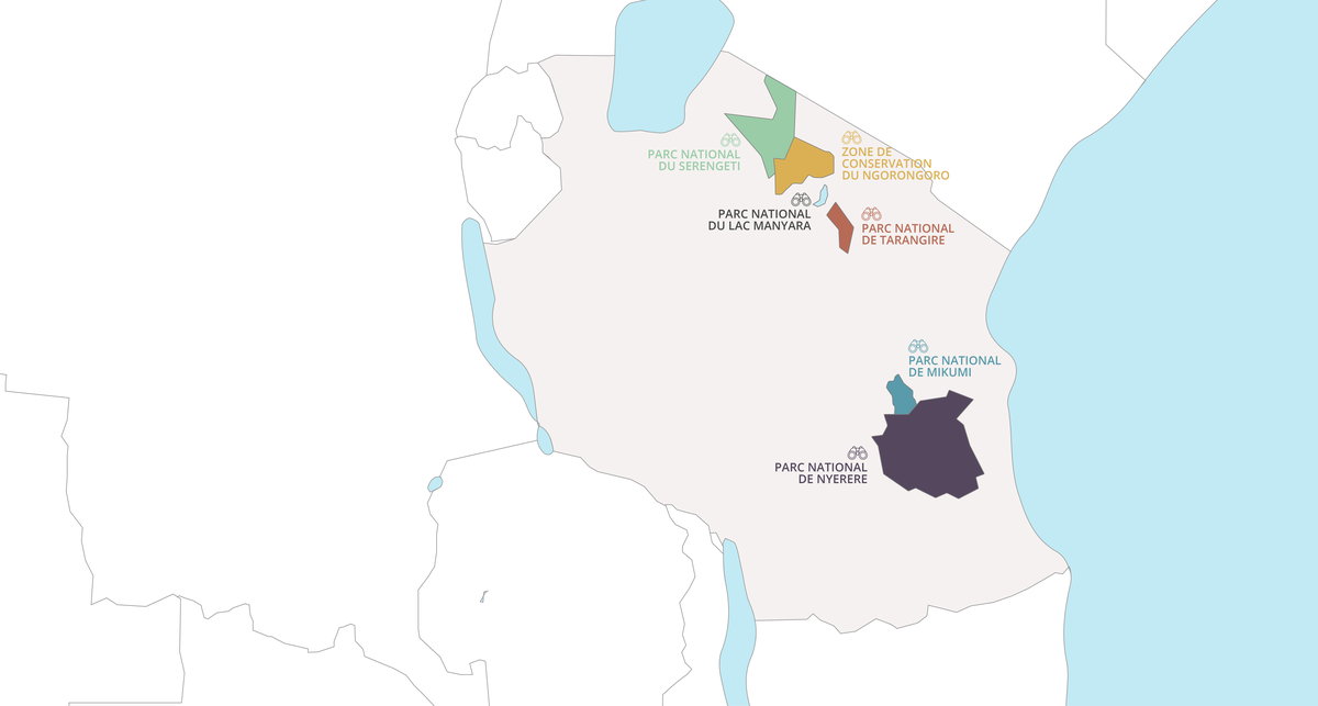 Carte des parcs où faire un safari en Tanzanie