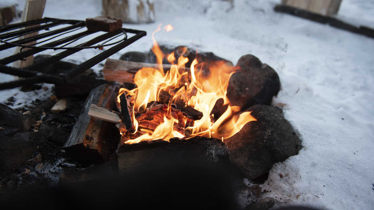 Feu de bois, pique-nique dans la nature de Finlande