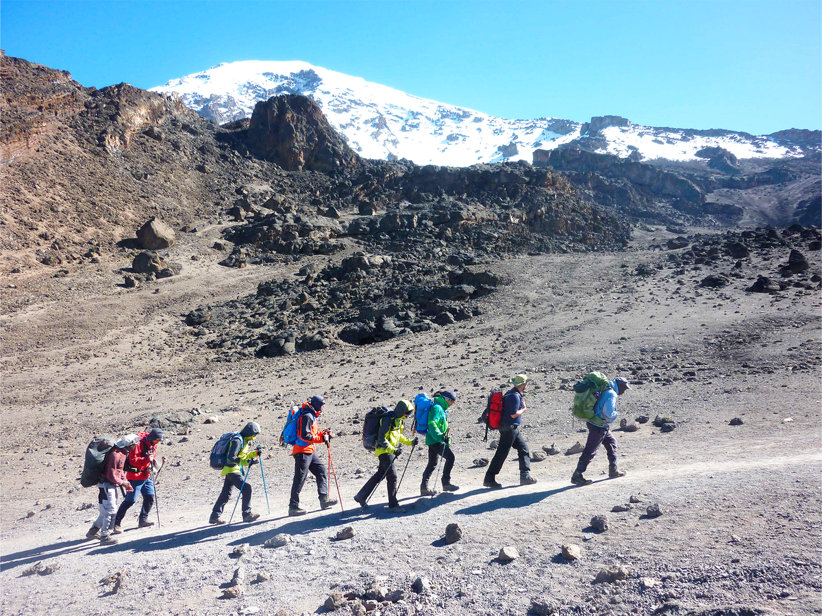 Petit groupe lors de la montée en direction de Lava Tower en Tanzanie