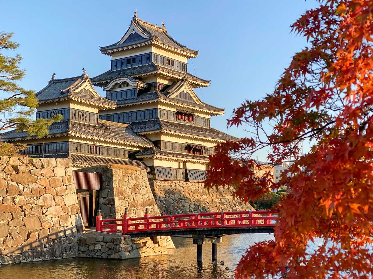 Château de Matsumoto avec des feuilles d'érable en automne à Nagano, Japon