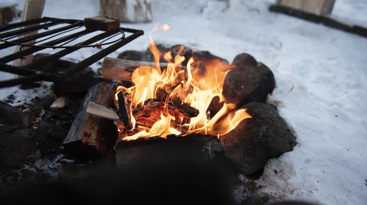 Feu de bois, pique-nique dans la nature de Finlande