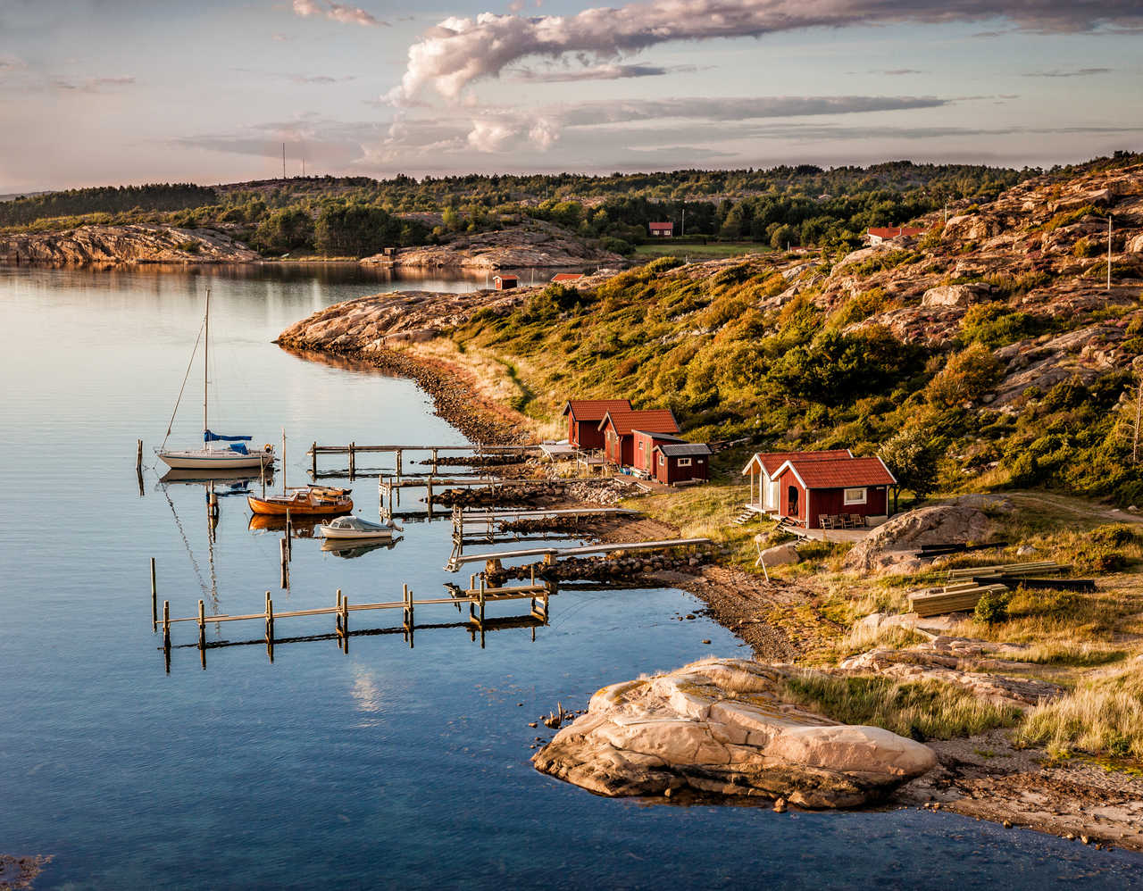 Maisons de pêcheurs dans le sud de la Suède