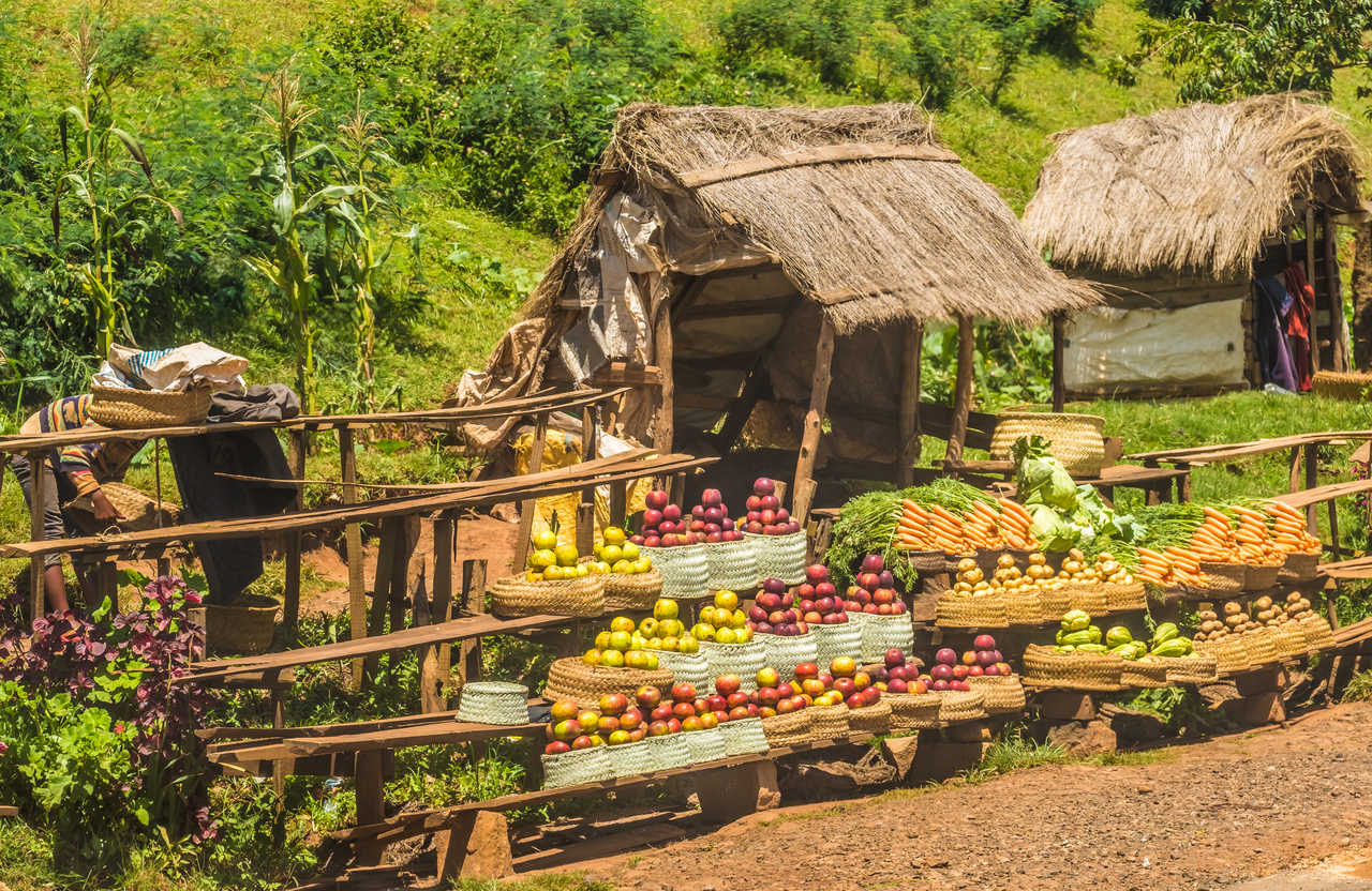 Marché local le long de la RN7 à Madagascar