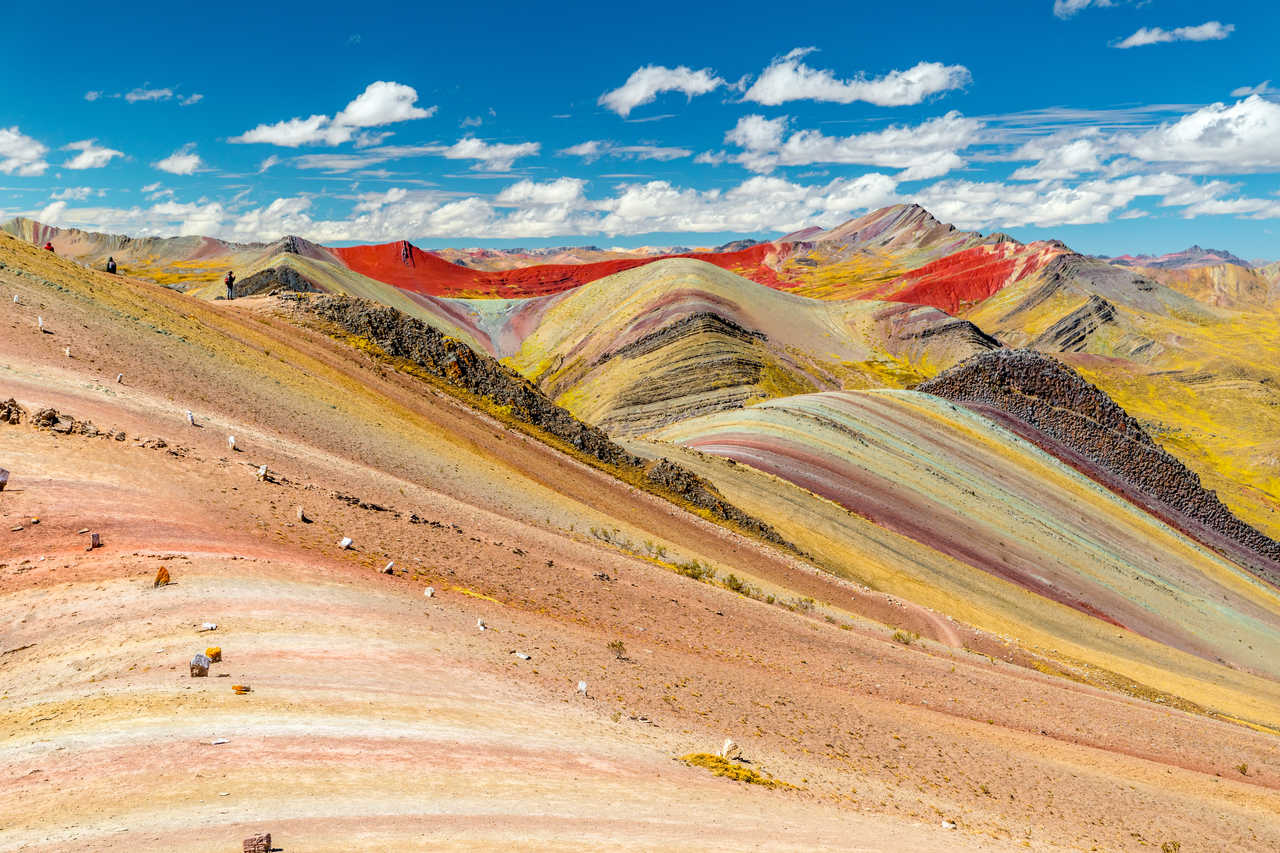 Panorama des montagnes colorées de Palccoyo, l'alternative aux sept couleurs de Vinicunca, Cusco, Pérou.