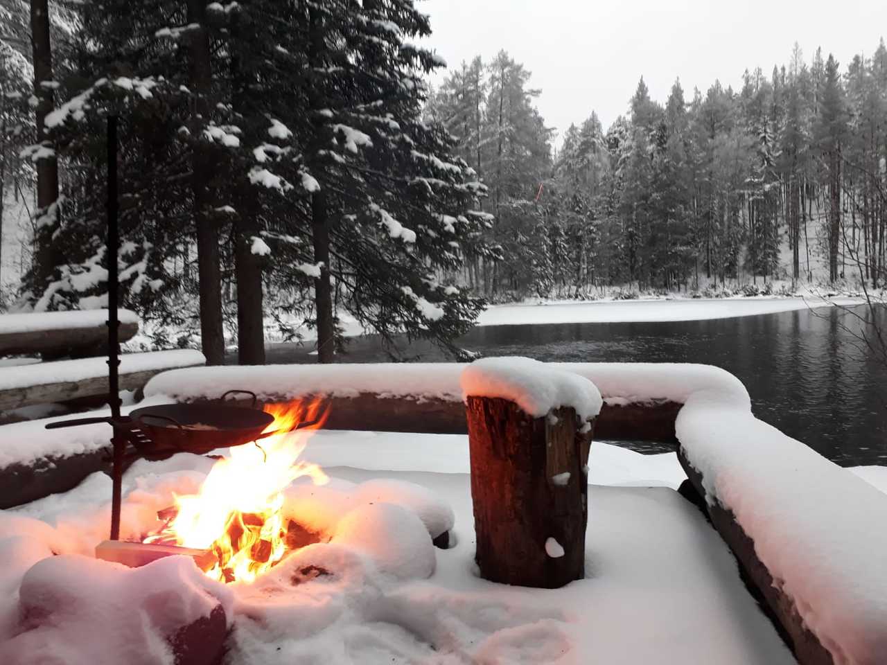 Pique-nique dans la nature hivernale de Finlande