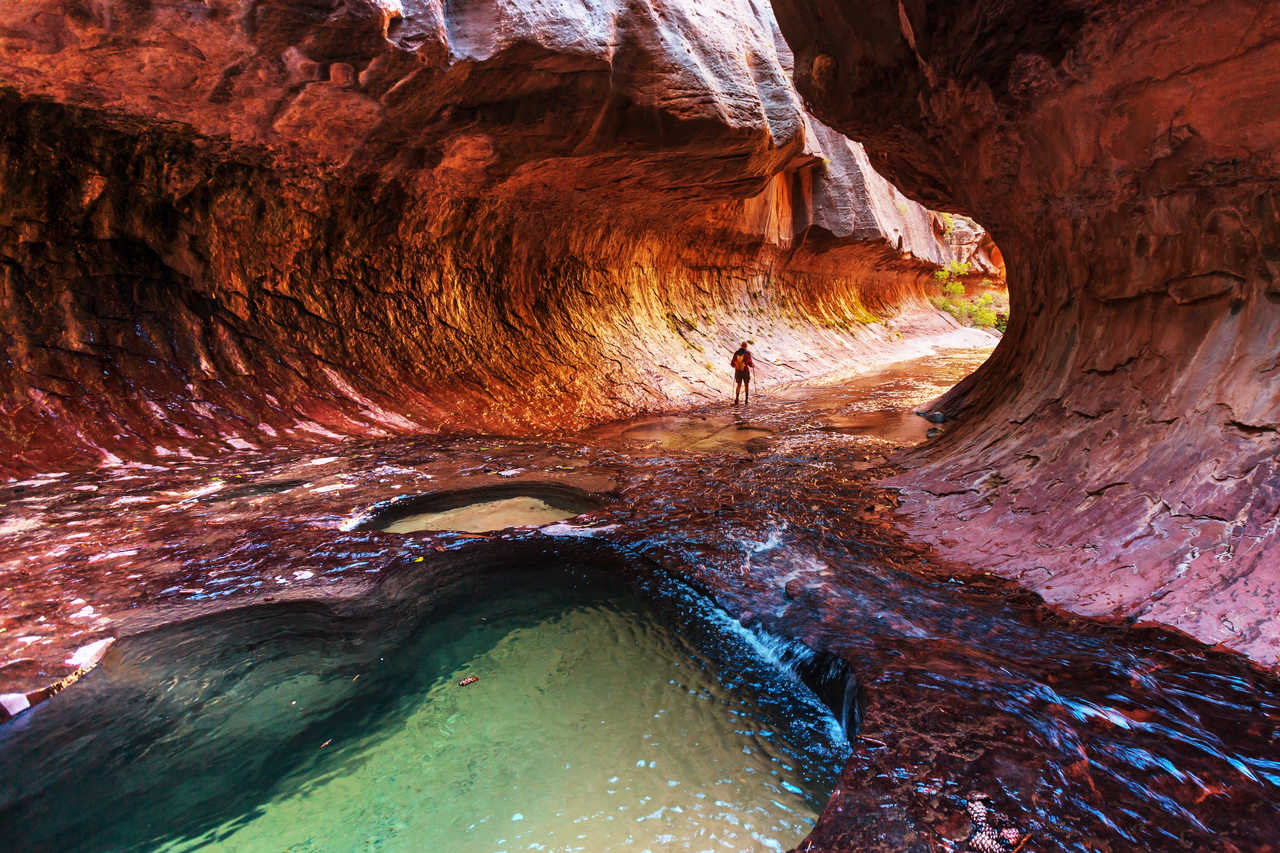 Randonneur dans le Canyon du parc National de Zion , en Utah, aux USA