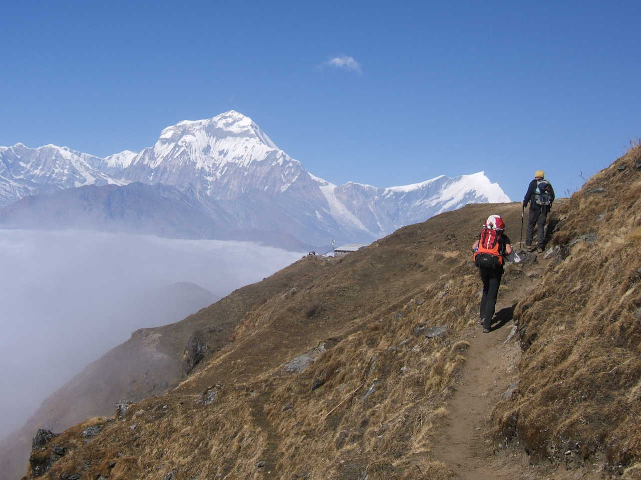 randonneurs dans la Chaîne de montagnes de Dhaulagiri au Népal