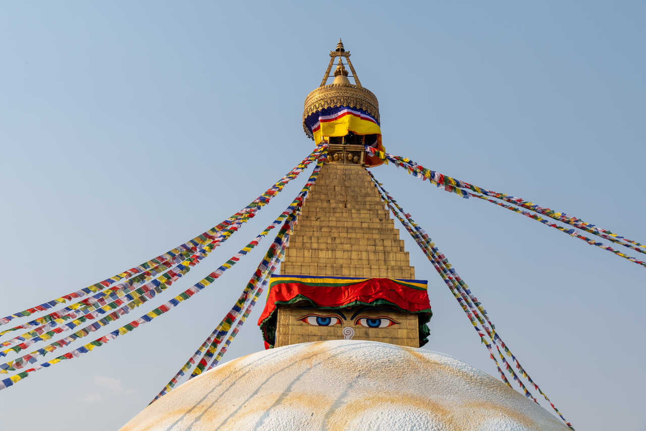 Sommet du stupa de Bodnath à Katmandou au Népal