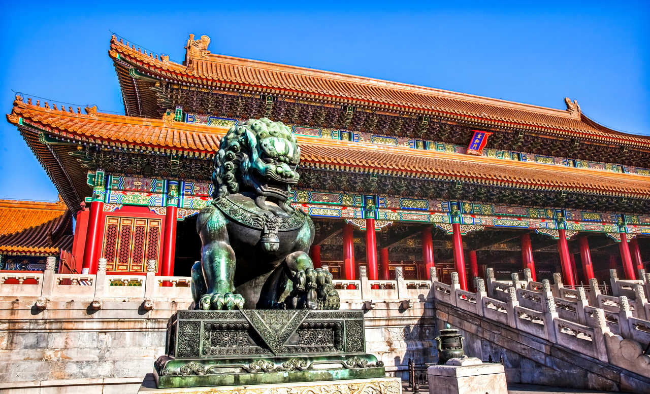 Statue du lion, Tiananmen, Cité interdite, à Pékin