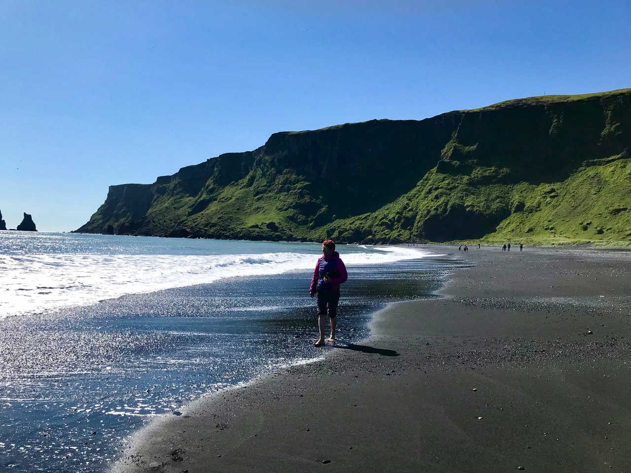 Sur la plage de sable noir de Vik en islande