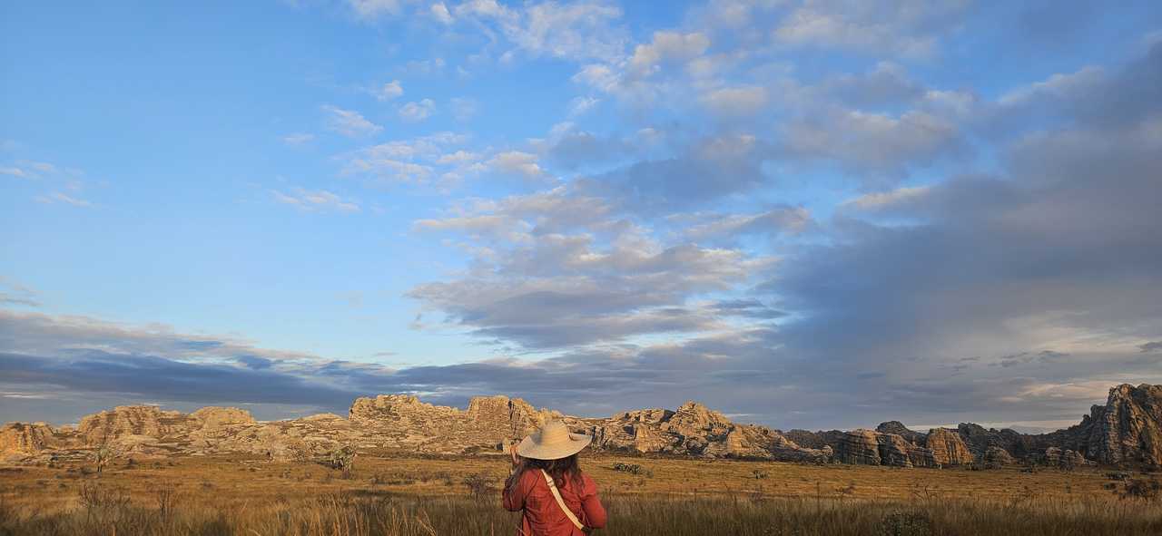 Voyageuse face aux formations rocheuses de Madagascar