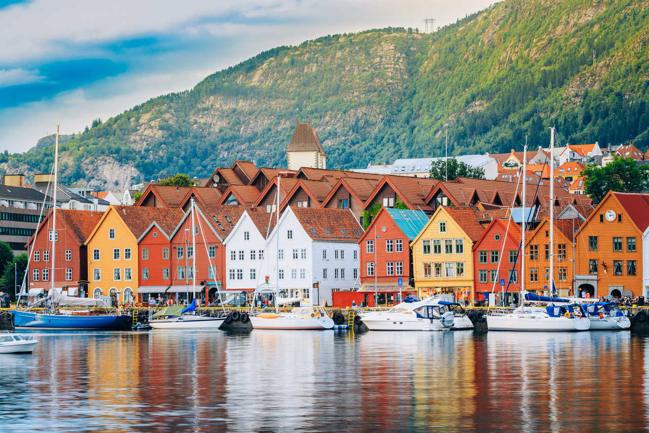 Vue sur le quartier du Bryggen à Bergen, Norgège