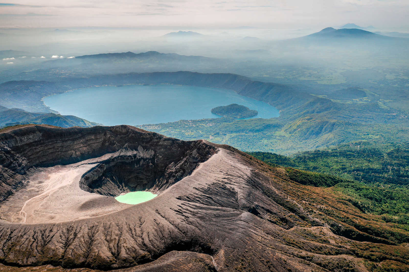 aerial-view-of-santa-ana-volcano-with-lake-and-mountain-cloud-backdrop © Kaphotography