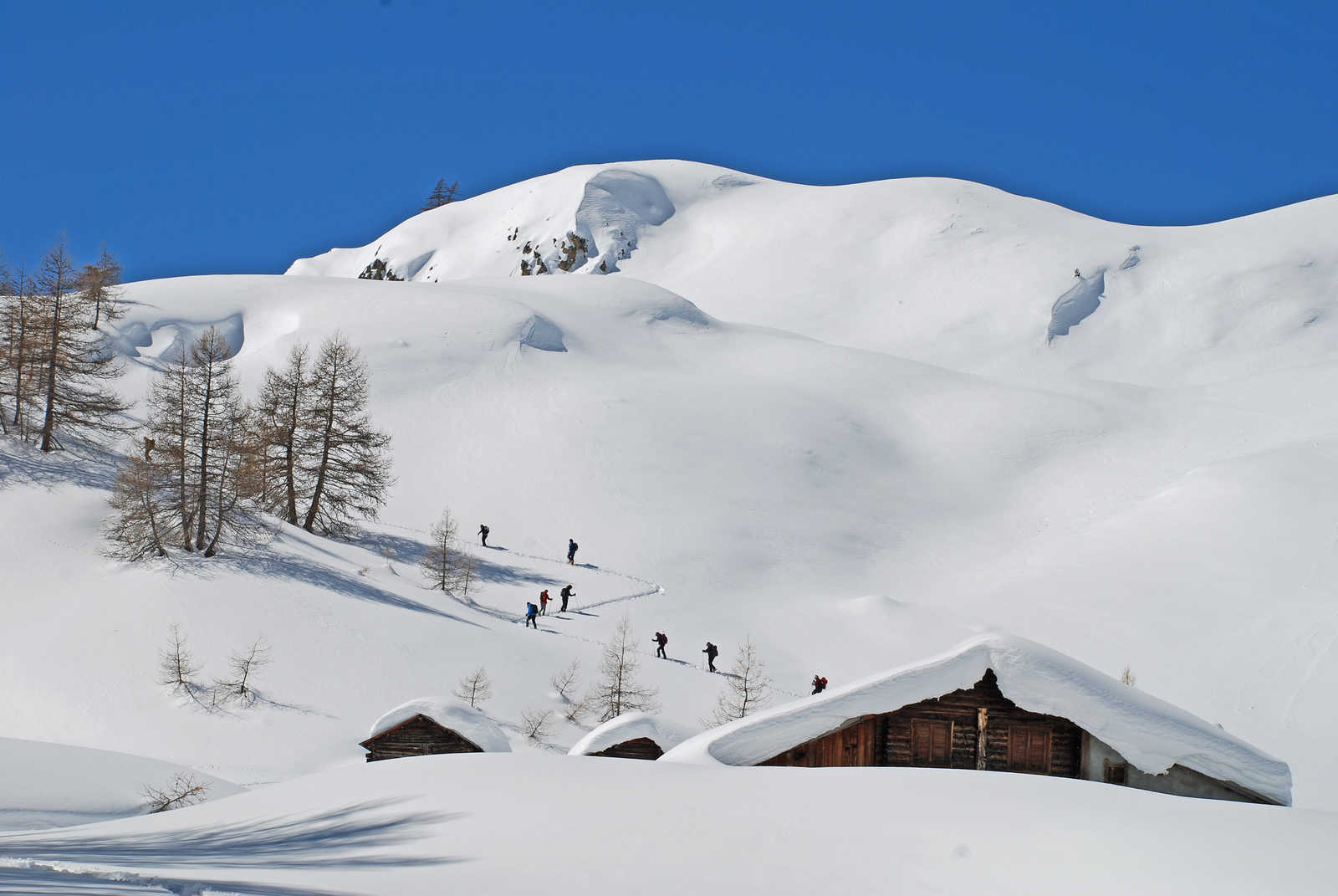 groupe de randonneurs en pleine randonnée au sud est de la France dans les Alpes © Destination Queyras