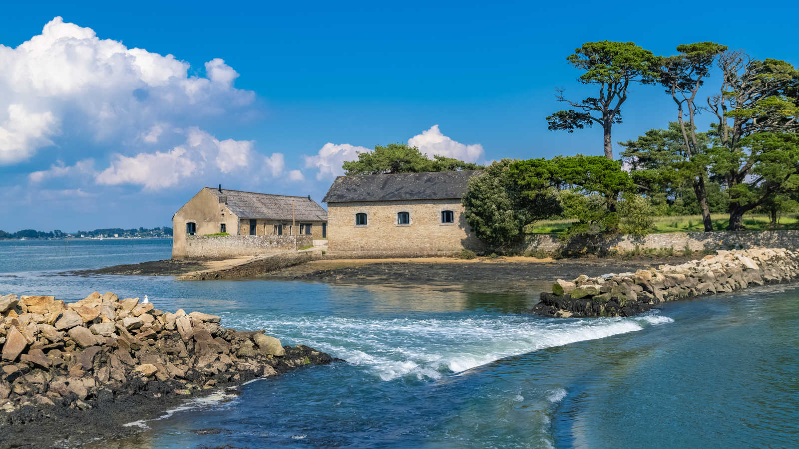 L'Ile de Berder,  à marée montante, Golfe du Morbihan, Bretagne sud © Gueret Pascale