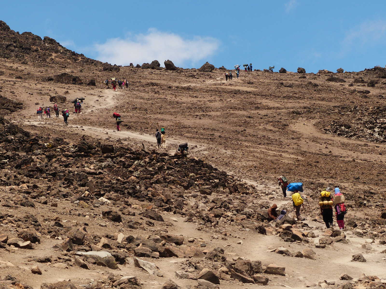 Porteurs à l''approche du campement de Barafu à plus de 4 600 mètres Tanzanie © Libeer Matthieu