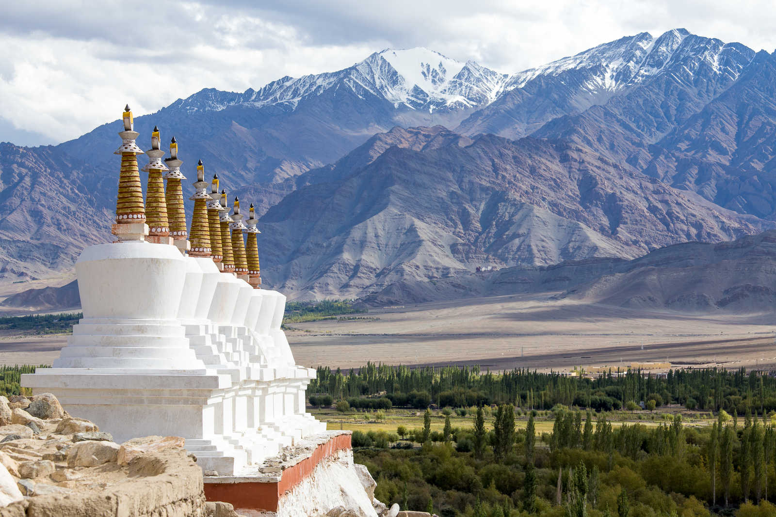 Stupa bouddhiste et montagne de l'Himalaya. Palais de Shey, Inde © Olegd