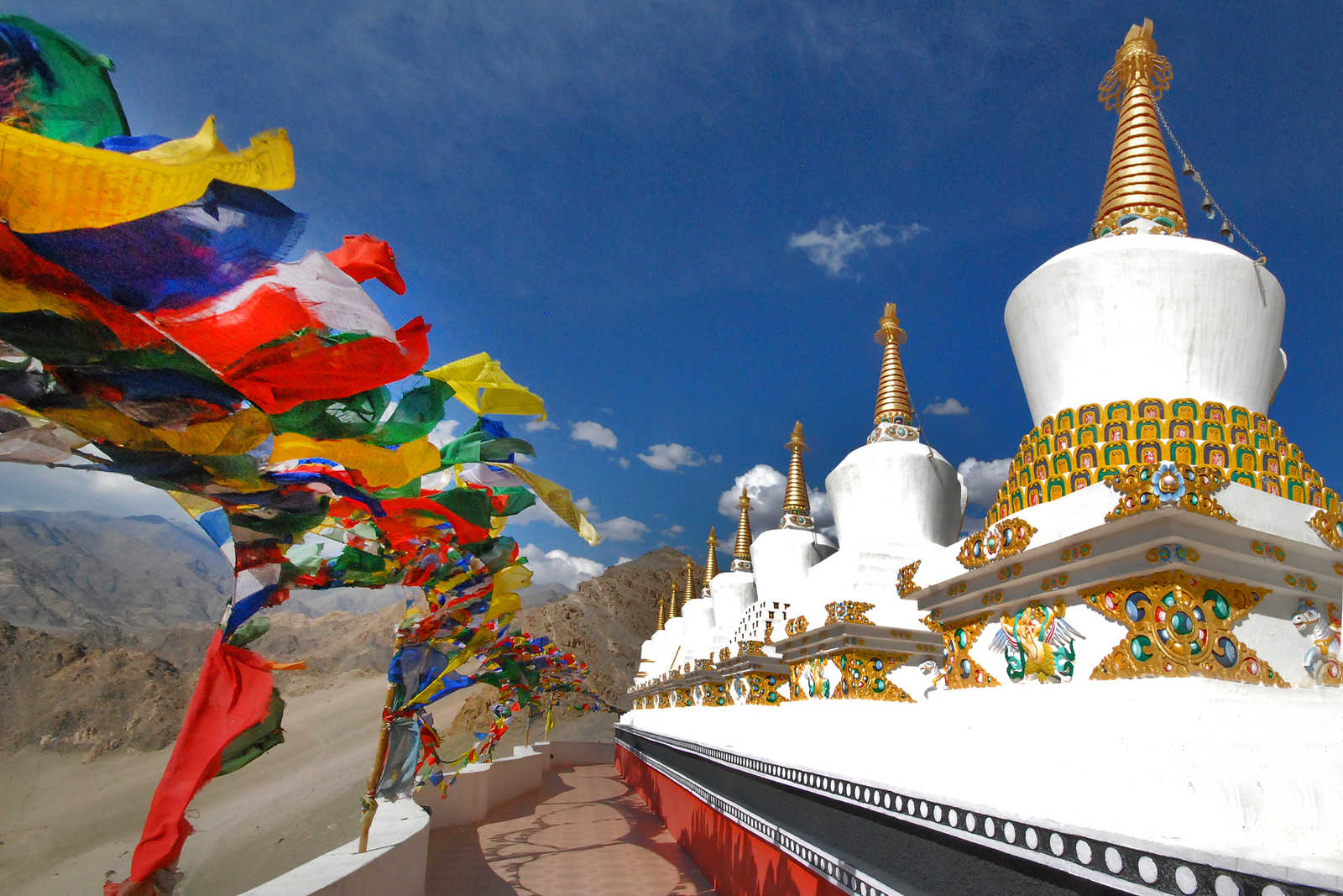 Stupas et drapeaux de prières colorés en Inde Himalayenne © Coston Jean-Pierre