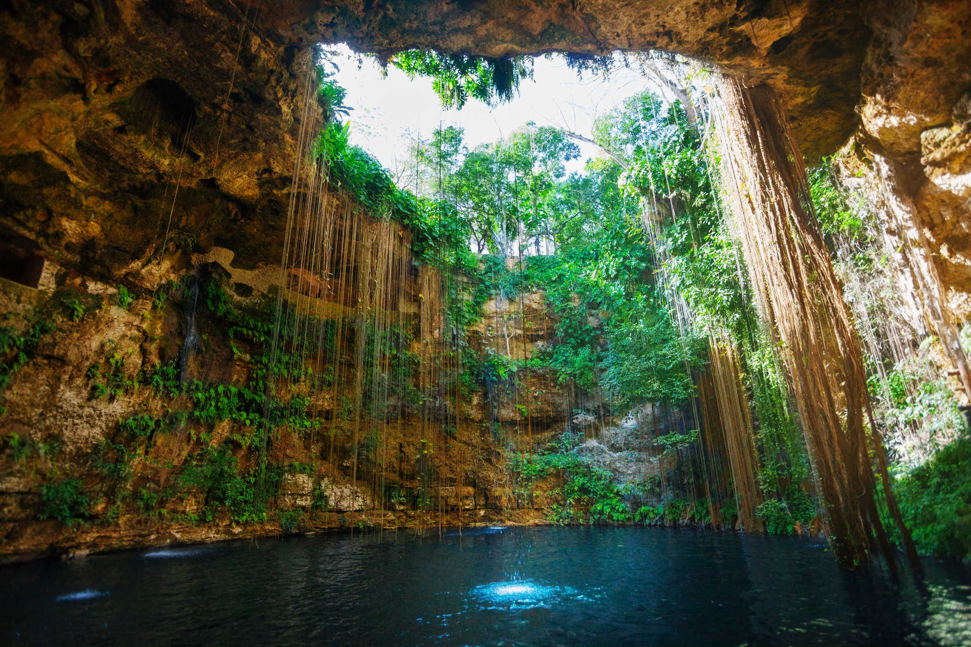 Baignade dans une cenote à Ik Kil proche de Chichen Itza au Mexique