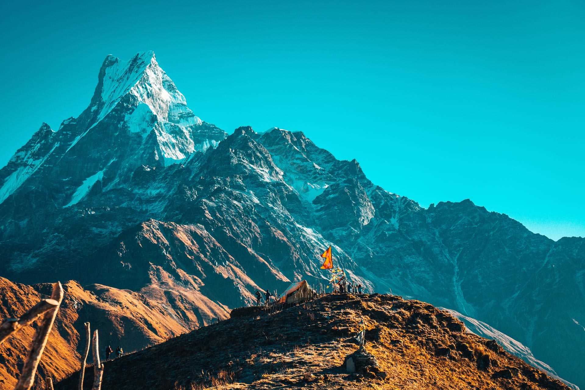 Point de vue sur le Machapuchare, dans la région des Annapurnas au Népal