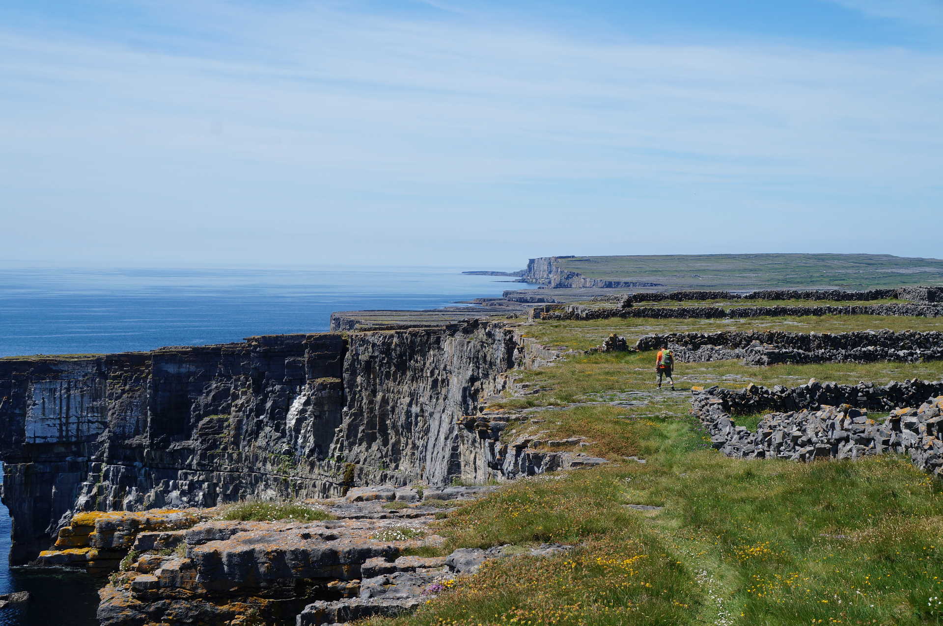 Randonneur sur les falaise des îles d'Aran