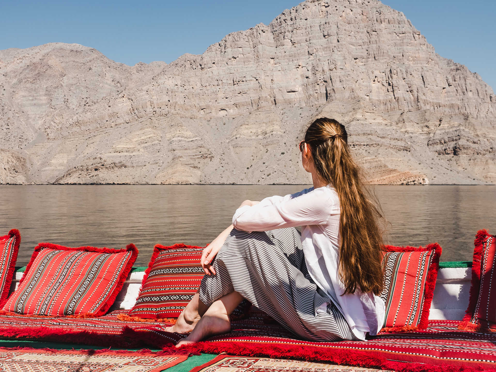 Voyageuse qui voyage en croisière et regarde le Fjord d'Oman