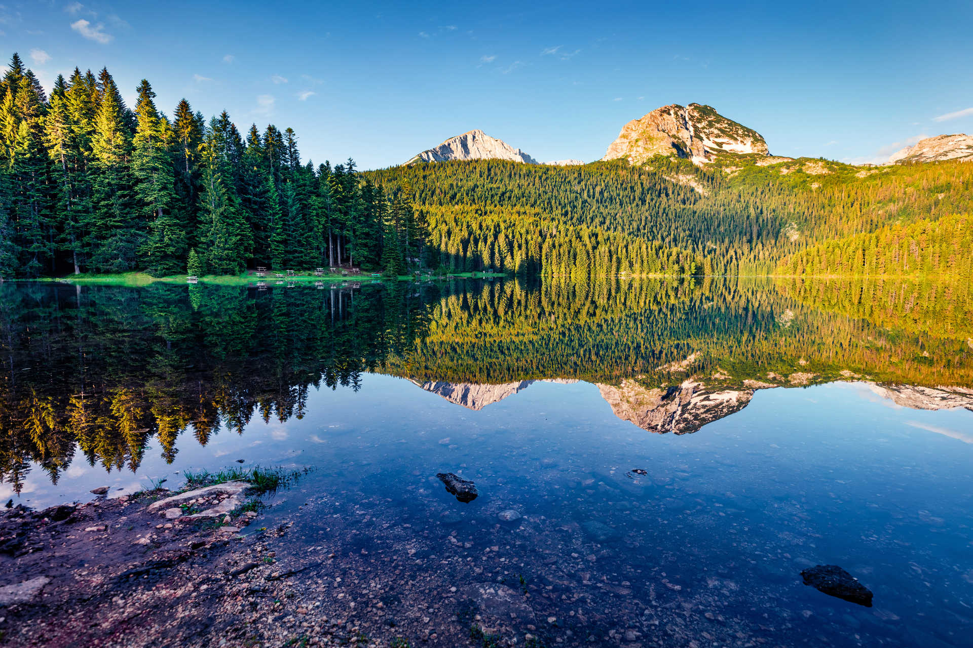 vue matinale sur le lac Noir du parc Durmitor, Monténégro