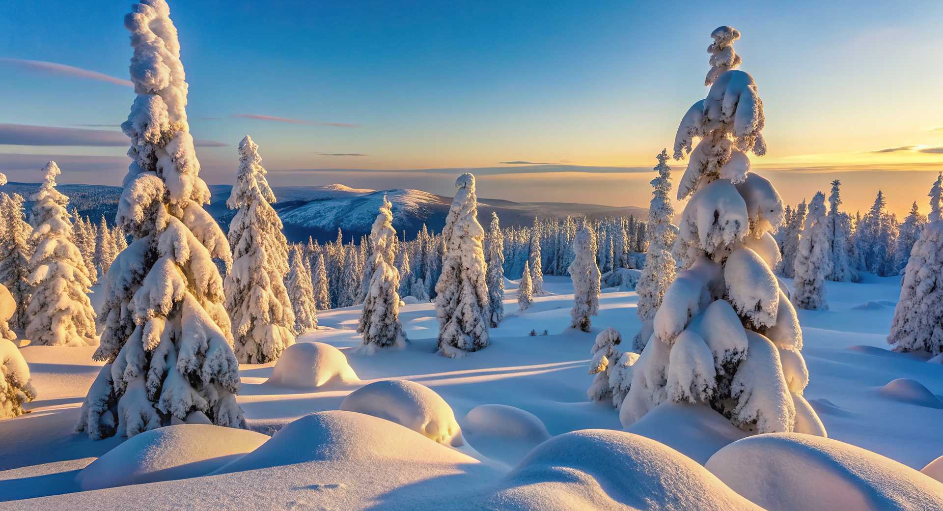 Panoramic view of snow-covered trees in Riisitunturi National Park