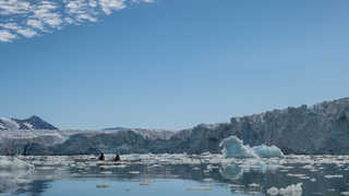 Kayak au pied du glacier de Monaco, Svalbard