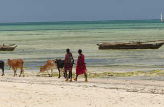 Éleveurs masai sur la plage de Zanzibar