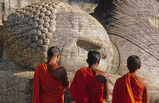 Moines bouddhistes en prière à Polonnarwa Sri Lanka