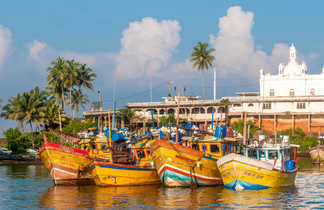 Port avec des bateaux colorés à  Bentota, Sri Lanka