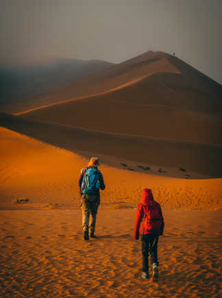 Marcheurs dans le dunes de Namibie