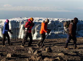 Dans le cratère du Kibo, au plus près des glacier du Kilimandjaro Tanzanie