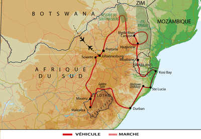 Carte Afrique du Sud et Lesotho