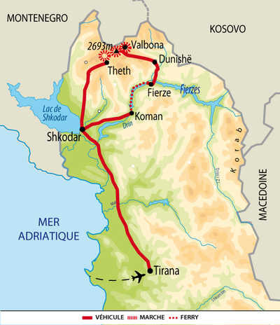 carte Albanie - Randonnée au coeur des montagnes albanaises EALB8