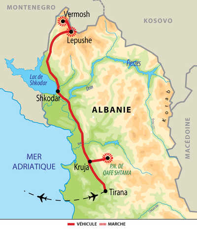 carte Albanie - Randonnées hivernales et raquettes à neige en Albanie EALBRAQ