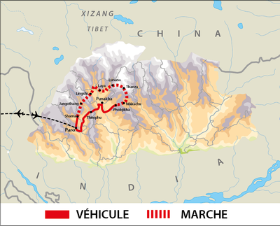 Carte Bhoutan - Snowman Trek