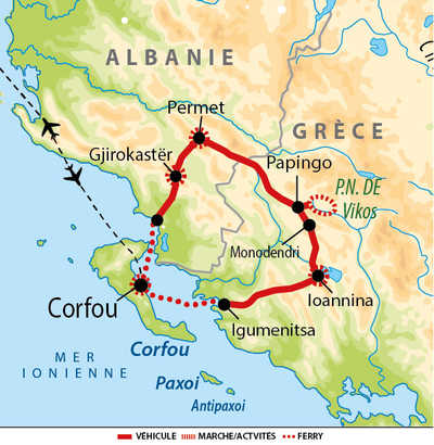 carte circuit BGCORF : Albanie du Sud et Corfou