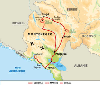 Carte circuit découverte nature du Monténégro