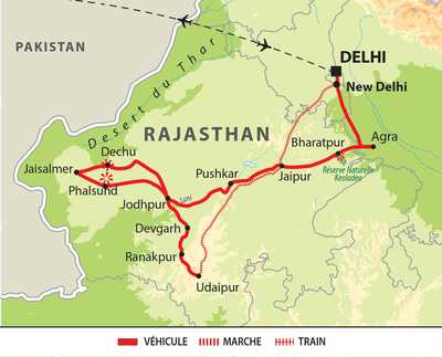 Carte circuit Rajasthan désert du Thar et fête de Holi