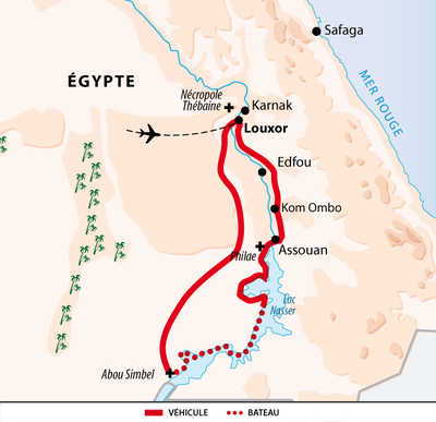 Carte circuit sur le lac Nasser